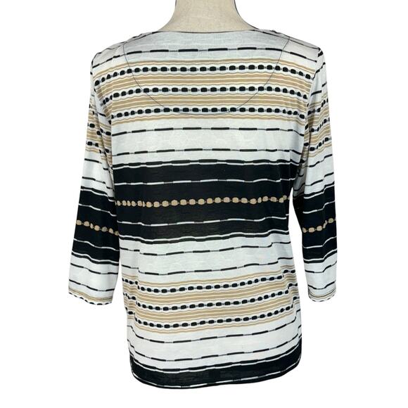 Alfred Dunner Small Top Geometric Stretch 3/4 Sleeve Round Neck Semi-Sheer Multi - Picture 4 of 7